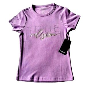 True Religion SS Ribbed T-Shirt With Bling Graphic Purple Women’s Size S